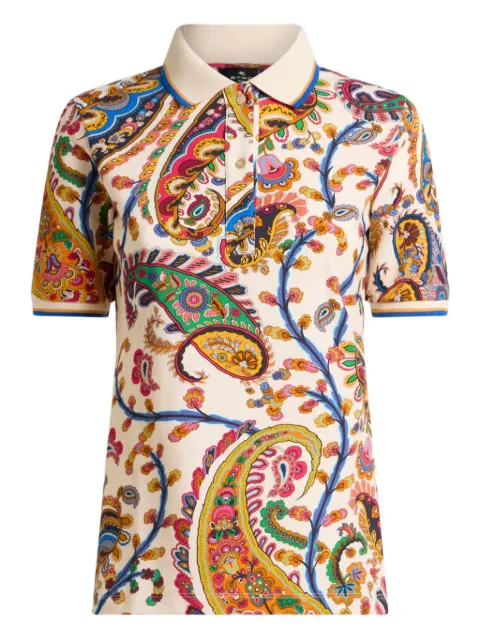ETRO stretch cotton pique polo shirt with floral Paisley motif Neutrals WRMD0001AKH21