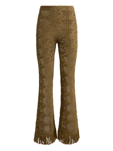 ETRO crochet-effect cotton flared trousers with fringing Brown WRKC0011AV838