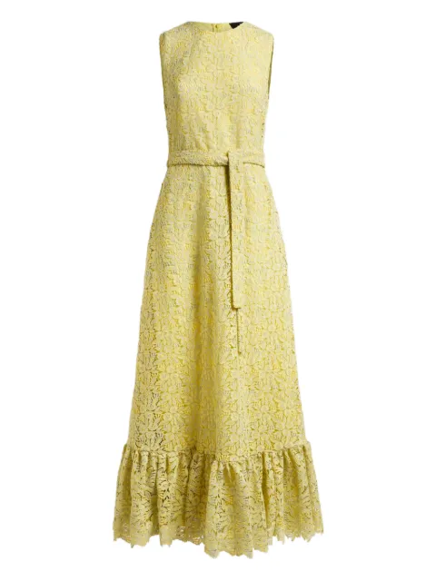 ETRO long macramé lace dress with belt Yellow WRHA055699TLS05