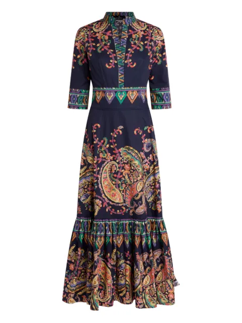 ETRO long cotton dress with placed floral Paisley print Blue WRHA001599SP5H8