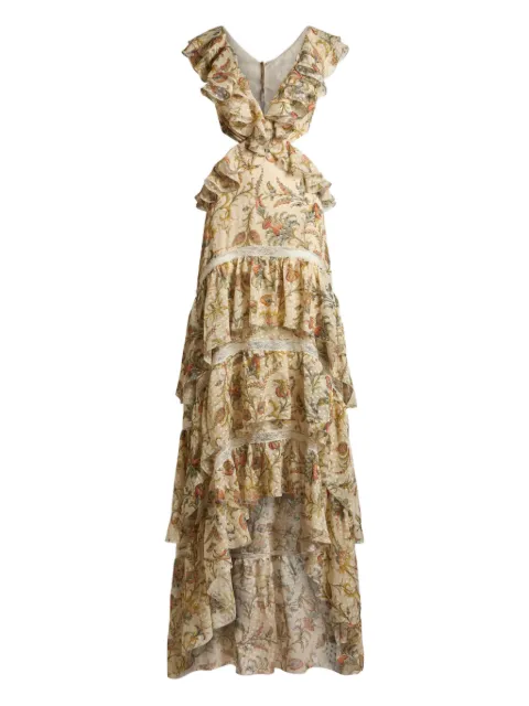 ETRO long dress in silk dotted swiss with ruffles and floral motif Yellow WRHA056799SADI2