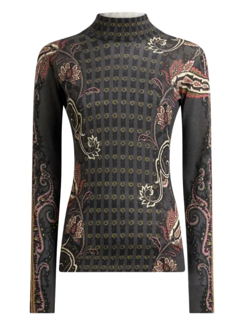 ETRO silk and cashmere turtleneck sweater with floral paisley motif Black WRKE0144AKF19