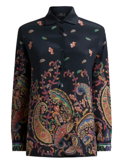 ETRO silk shirt with placed floral Paisley print Blue WRIA0019AKG19