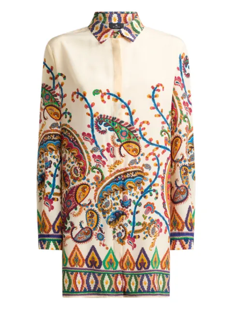 ETRO long silk shirt with placed floral Paisley print Neutrals WRIA0103AKG20