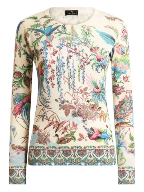ETRO silk and cashmere sweater with flora and fauna motif Neutrals WRKE0145AKF21