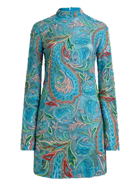ETRO crochet-effect mini dress with sequin embroidery Blue WRHA0540AR482