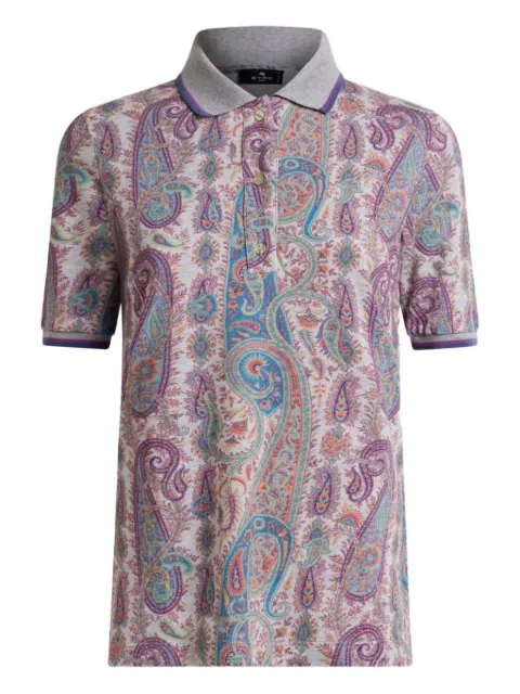 ETRO leafy paisley-motif cotton polo top Grey WRMD0001AKH22