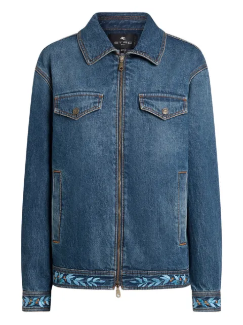 ETRO embroidered zip denim jacket Blue WRNA0022AR468