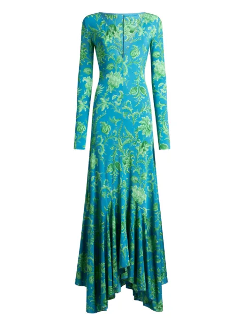 ETRO long stretch jersey dress with floral motif Blue WRHA051599IAD37