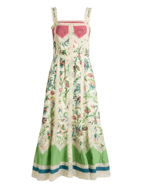 ETRO cotton midi dress with lace inserts and floral motif Neutrals WRHA0581AV892