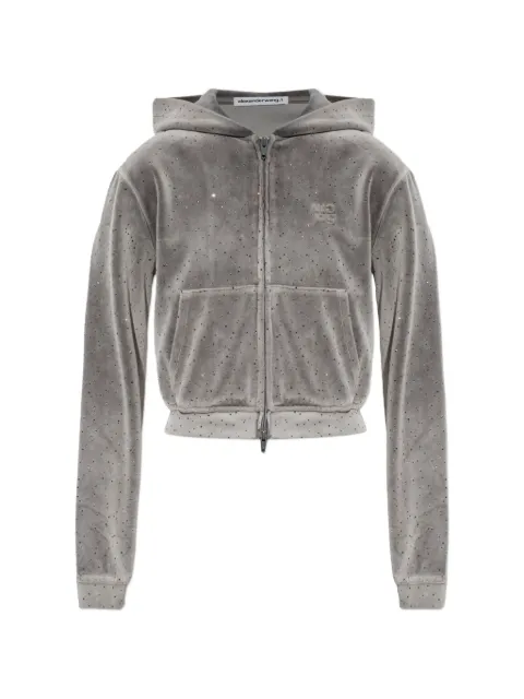 Alexander Wang shrunken hoodie in crystal hotfix velour Grey 4CC1262694