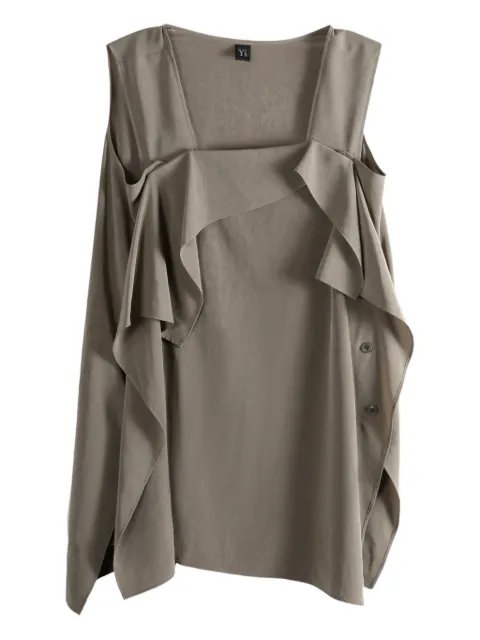 Y's ruffled square-neck top Grey YQB03500
