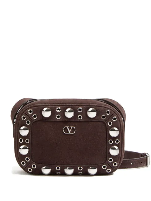 Valentino Garavani Nellcôte ball-studs leather shoulder bag Brown YB0R74JET