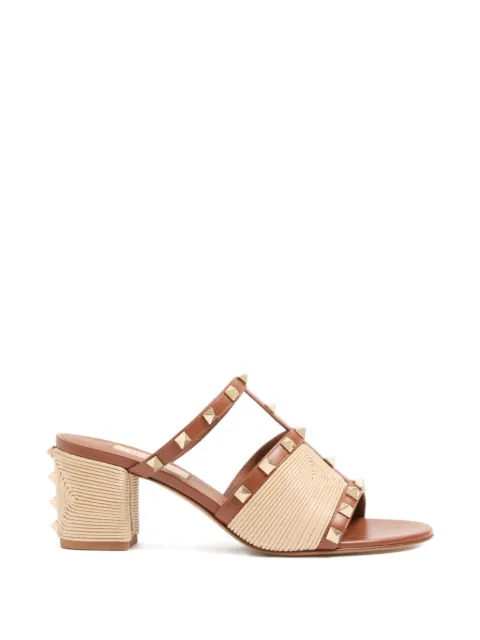 Valentino Garavani Rockstud slide sandals in calfskin with Cornely embroidery 60mm Brown WS0LT4HJQ