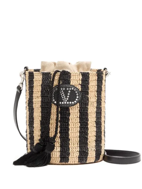 Valentino Garavani small bucket bag in striped raffia Neutrals WB0T03IXU