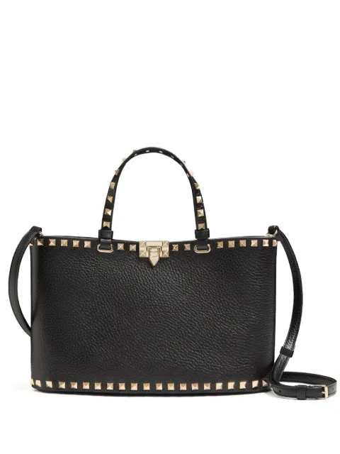 Valentino Garavani Rockstud small shopping bag in grainy calfskin Black WB0S20VSF
