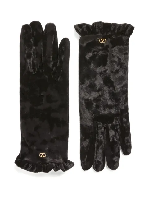 Valentino Garavani VLogo-signature ruffled gloves Black WGD00HLKB