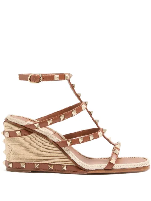 Valentino Garavani Rockstud wedge sandals in calfskin with Cornely embroidery 80mm Brown WS0IJ8HJQ