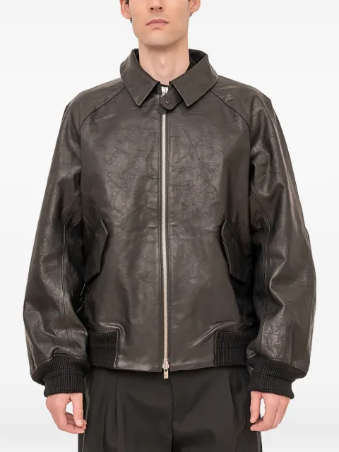 Devoa zip-up leather jacket Black LOOSEFITLEATHERJACKET