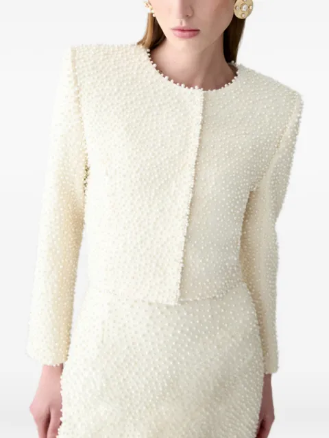 Carolina Herrera pearl-embroidered long-sleeve jacket Neutrals C2611E104BWT
