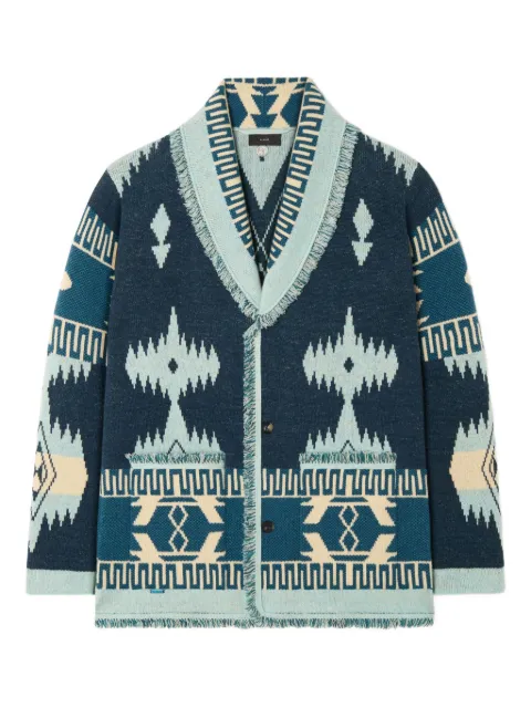 Alanui Icon jacquard fringed cardigan Blue LMHB038R26KNI001464F