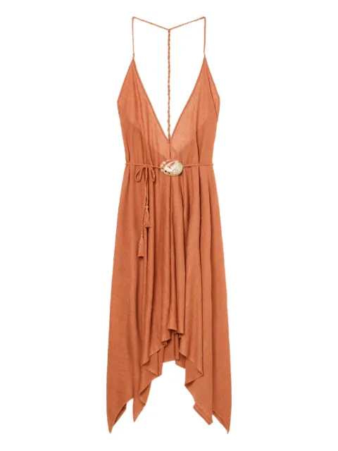 Alanui Mermaid Inside shell-detail belted maxi dress Brown LWHI048R26KNI0017373