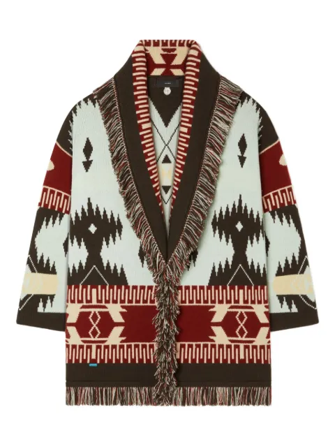 Alanui Icon jacquard fringed cardigan Blue LWHB064R26KNI027