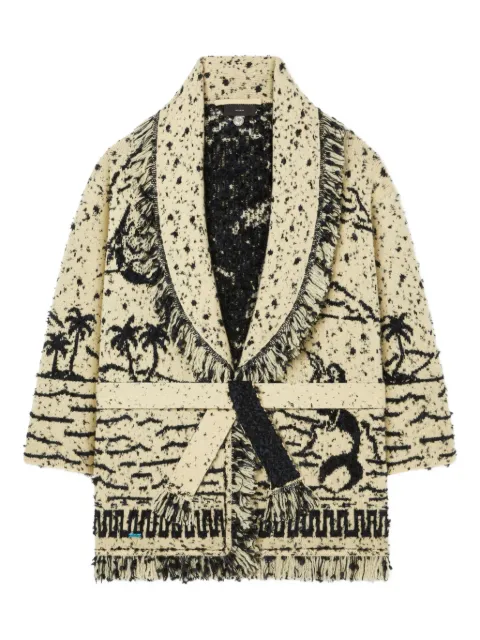 Alanui Ocean Whispers fringed graphic-pattern cardigan Neutrals LWHB064R26KNI0071946