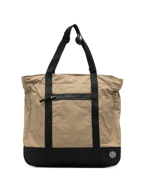 Stone Island 9200034 double coated cotton ripstop tote bag with zip pocket Green L1S159200034S0331