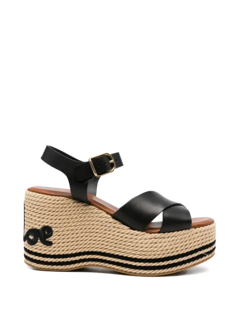 Chloé logo-embroidered platform wedge sandals Black CH26U18ZXJ