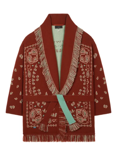 Alanui Bandana jacquard fringed cardigan Brown LWHB064R26KNI0302784
