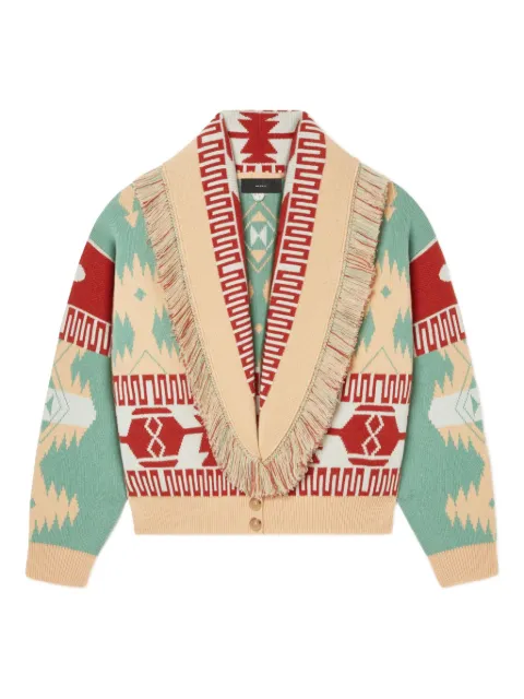 Alanui Icon jacquard fringed cardigan Neutrals LWHB026R26KNI0015119