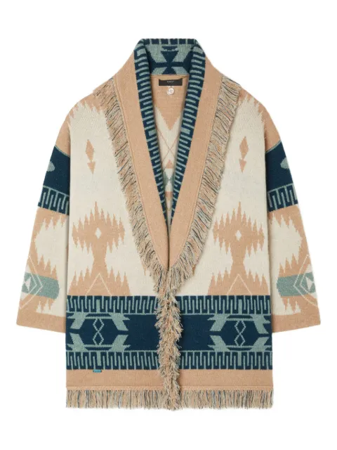 Alanui Icon jacquard fringed cardigan Neutrals LWHB064R26KNI0269617
