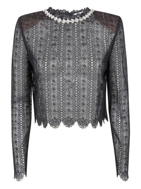 Self-Portrait crystal-embellished lace top Black RS26172T