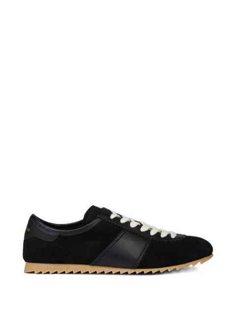 SANDRO leather and suede low-top sneakers Black SHACH01365