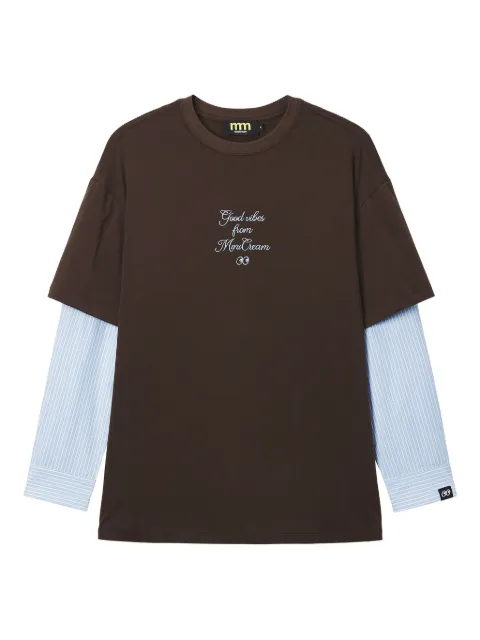 Mini Cream striped-sleeve T-shirt Brown 5FS617A