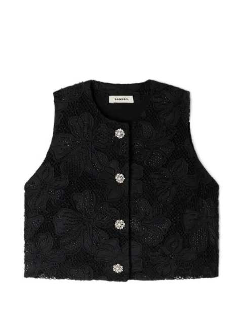 SANDRO embroidered guipure crop top Black SFPTO00907