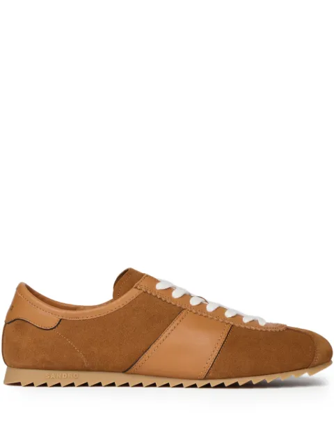 SANDRO leather and suede low-top sneakers Brown SHACH01365