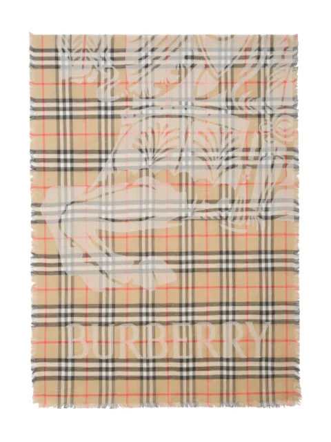 Burberry wide Knight Check wool silk scarf Neutrals 8117905