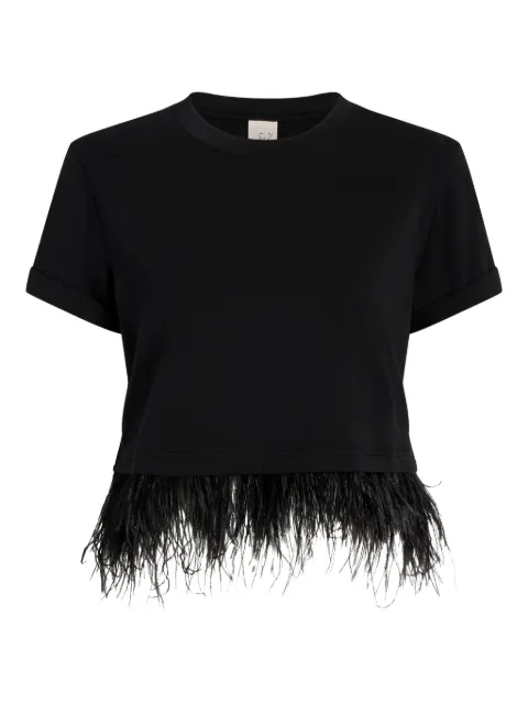 Cinq A Sept short-sleeve feather-trimmed cropped T-shirt Blue ZT117010009Z