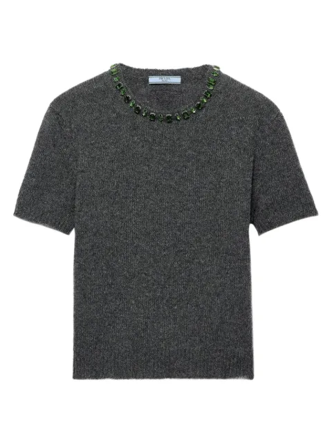 Prada crystal-embellished short-sleeve sweater Grey P24V2BSOOO18M6