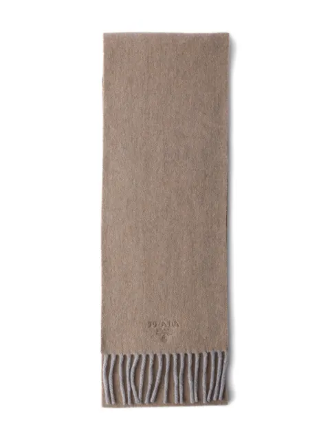 Prada Embroidered Logo Fringe Scarf Neutrals 2FS1102HJ3