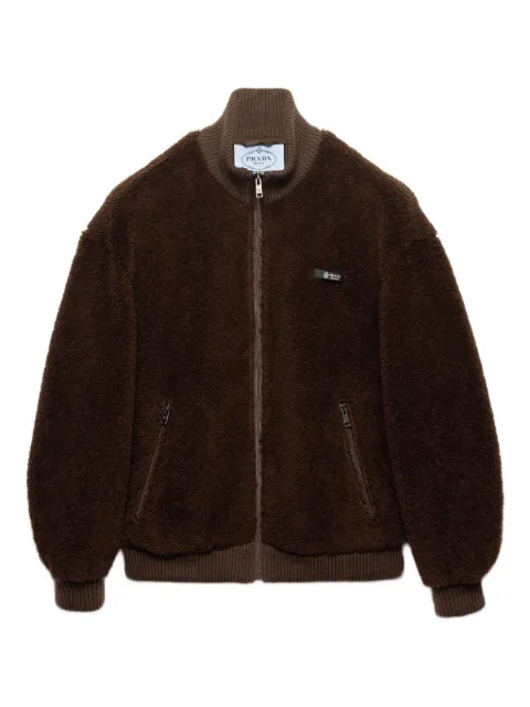 Prada ribbed-trims logo-detail jacket Brown 292343