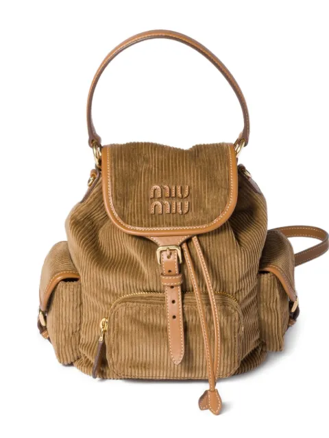 Miu Miu medium corduroy cotton backpack Brown 5BZ043VOOMAF81