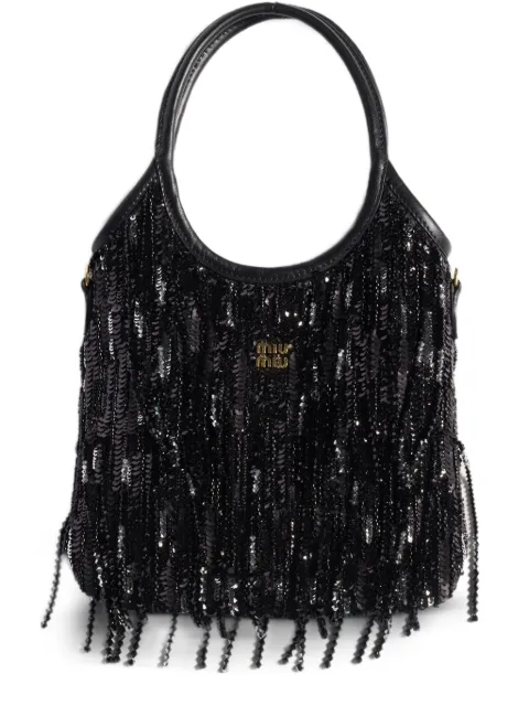 Miu Miu Ivy satin handbag with crystal and sequin fringe Black 5BA281VOWR2IGM