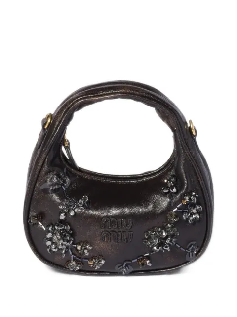 Miu Miu Wander embroidered leather mini-bag Brown 5BP078VOL42IF9