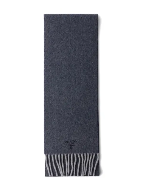 Prada embroidered-logo fringed scarf Blue 2FS1102HJ3