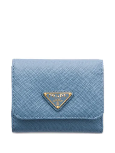 Prada small triangle-logo leather wallet Blue 1MH043QHH