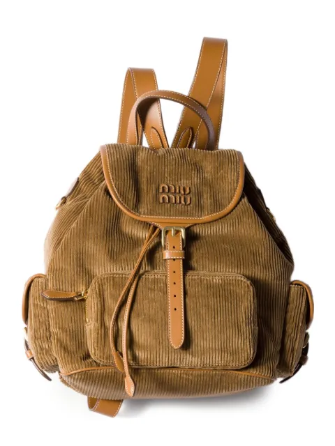 Miu Miu large corduroy cotton backpack Brown 5BZ042VOOMAF81