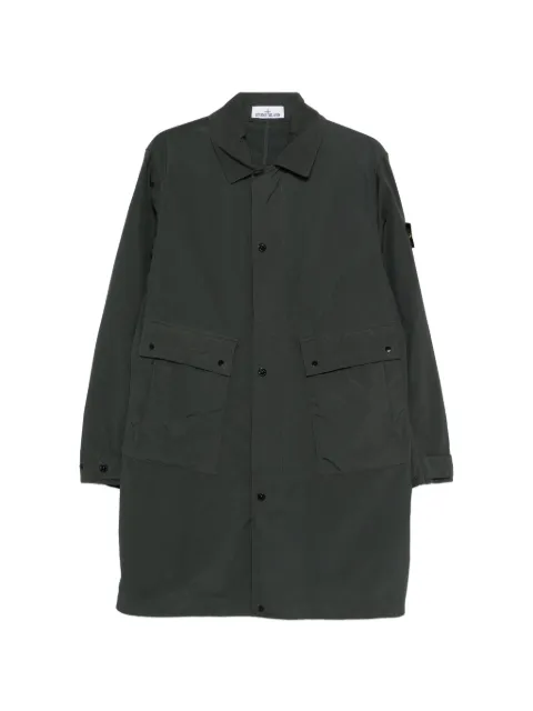 Stone Island logo-patch button-up trench coat Grey L1S157100007S0042